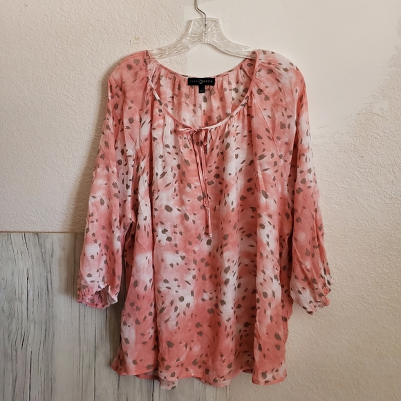 Fred David Women's 2X Semi-sheer Pink Cheetah Print Boho Blouse - Picture 3 of 10